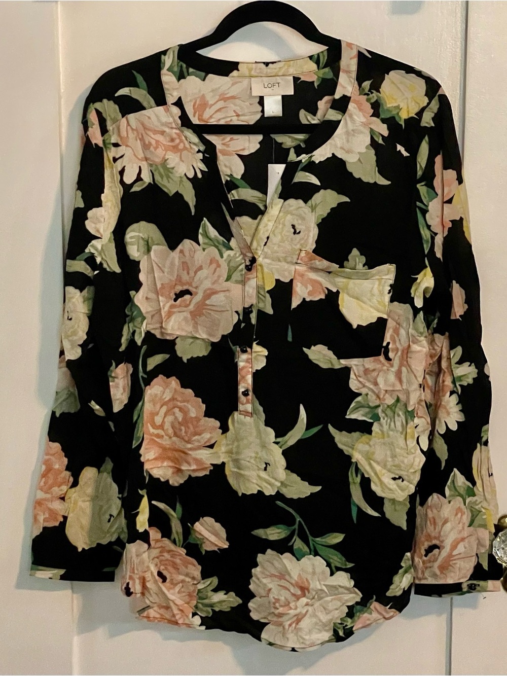 NWT ANN TAYLOR LOFT FLORAL PRINT POCKET LONG SLEEVE TOP BLOUSE $45